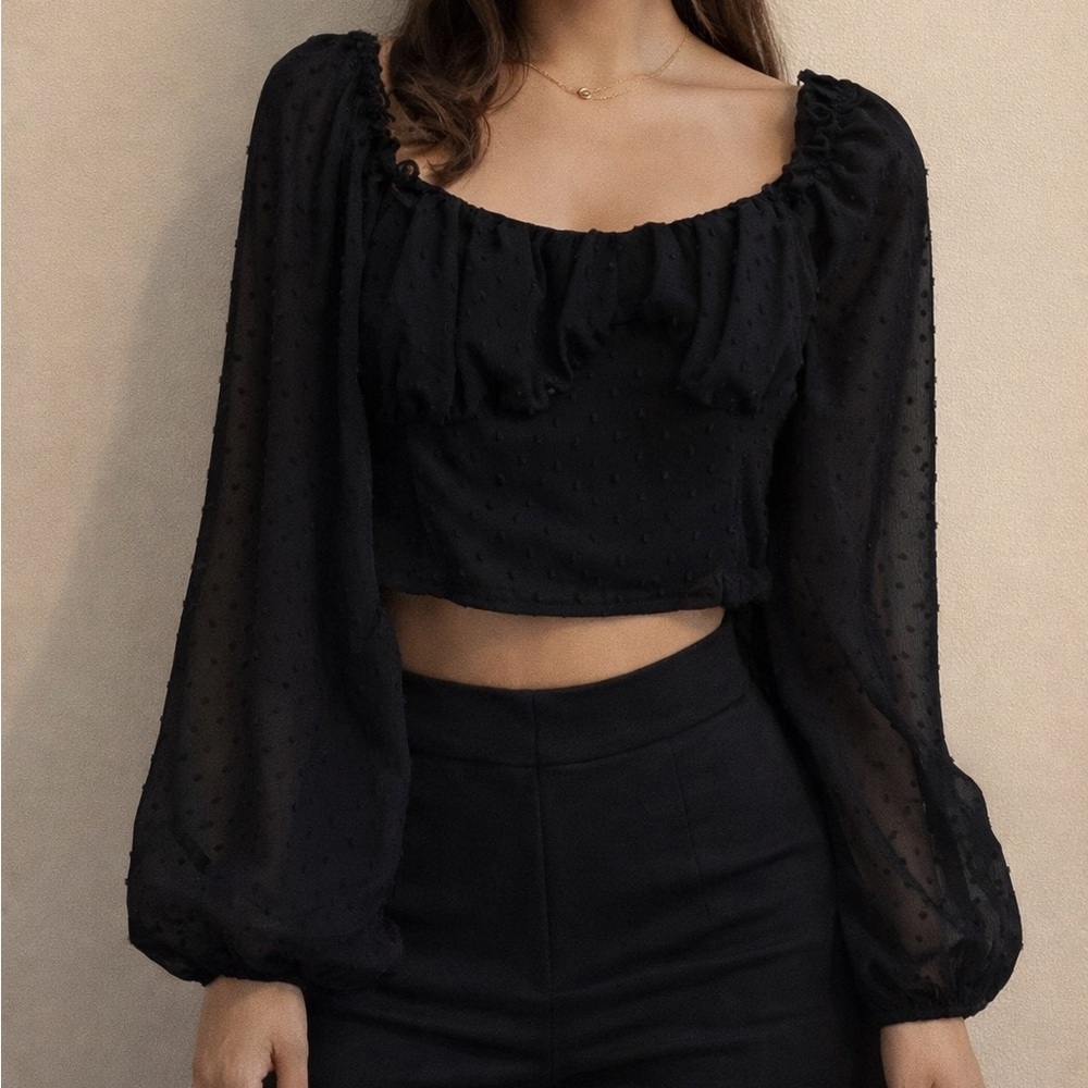 SHEIN Black Sheer Puff Sleeve Blouse